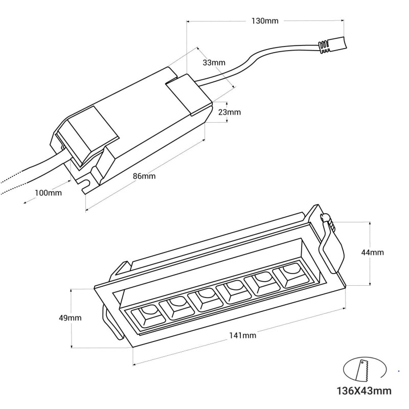 Recessed LED linear spotlight 10W - Adjustable - UGR18 - CRI90 - OSRAM Chip - 2800K
