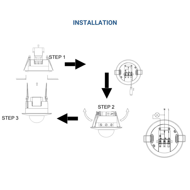 Recessed PIR motion sensor with remote control - 360º - IP20