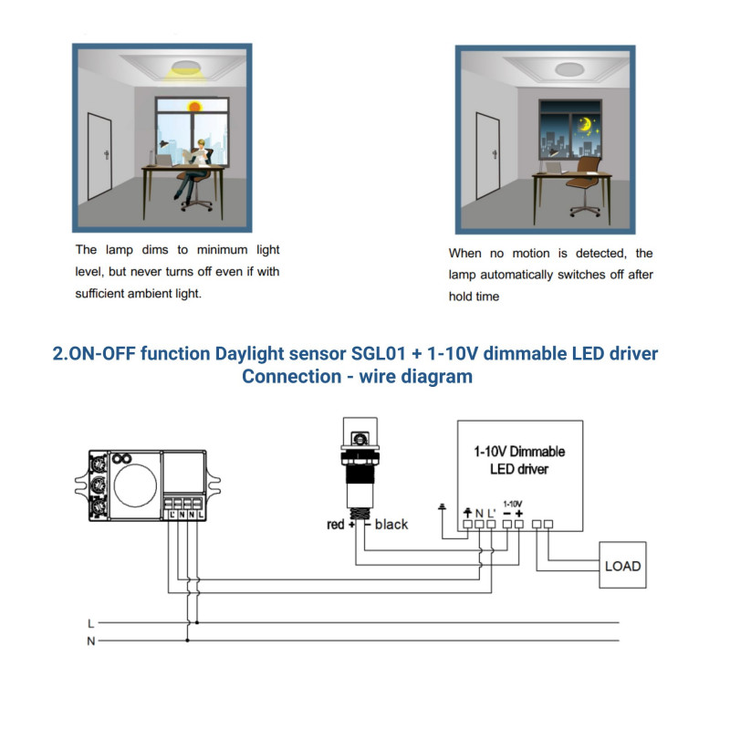 360º photoelectric twilight sensor - surface or recessed - Dimming 1-10V DC