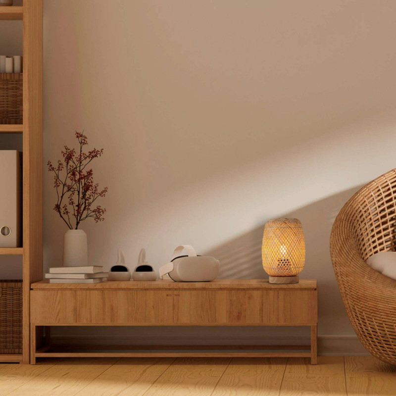 Wicker and wood table lamp "Ruka" - E27
