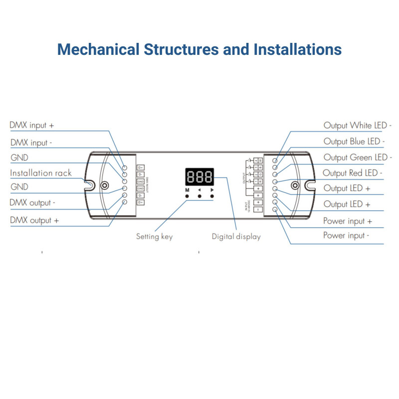 DMX512 Decoder 12-48V DC - 350-1200mA/channel - 4 Channels