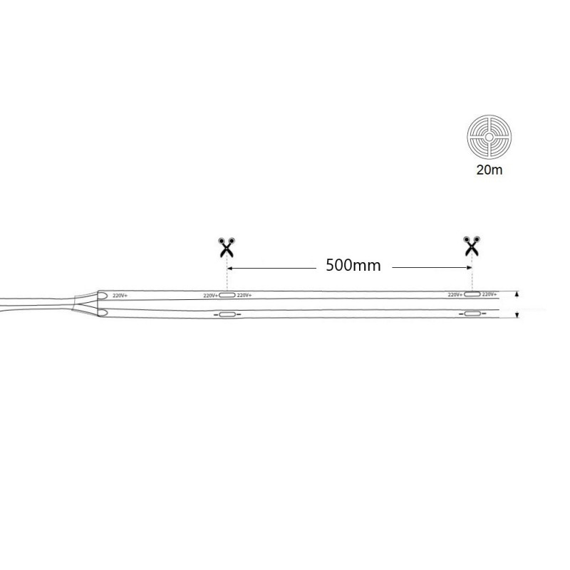 220V AC COB LED Strip - 10W/m - 12mm - IP67 - 20 meters