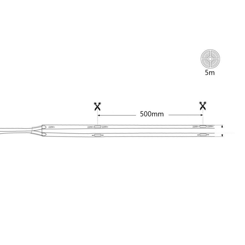 220V AC COB LED Strip - 10W/m - 12mm - IP67 - 5 meters