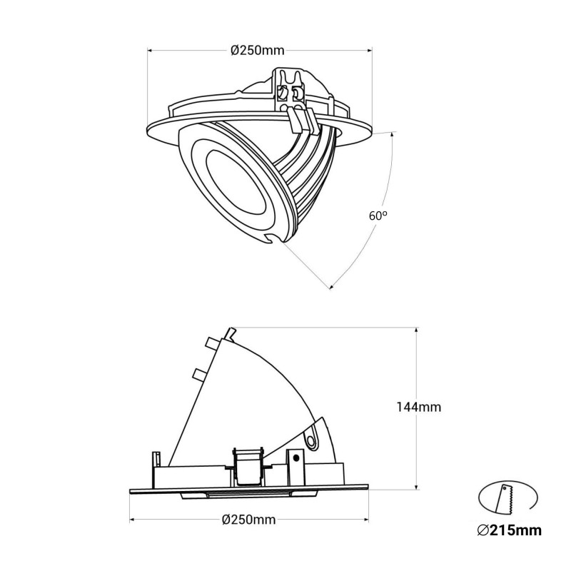 42W COB LED Downlight - CRI90 - Bridgelux chip - Lifud driver - IP20 - Cutout Ø 215mm