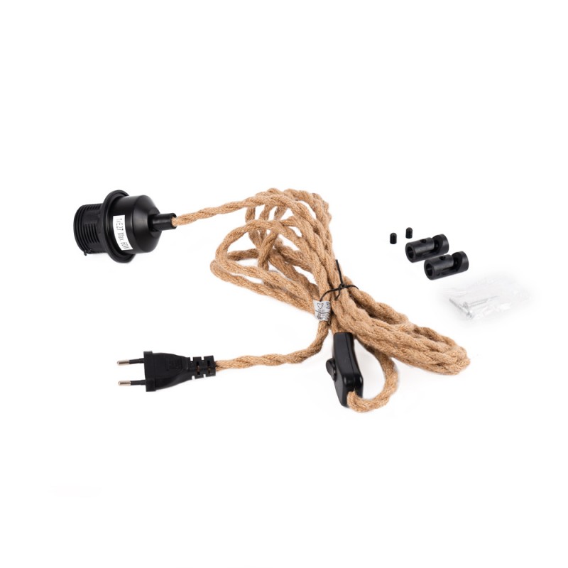 Wicker pendant lamp "Samoa" with switch and socket