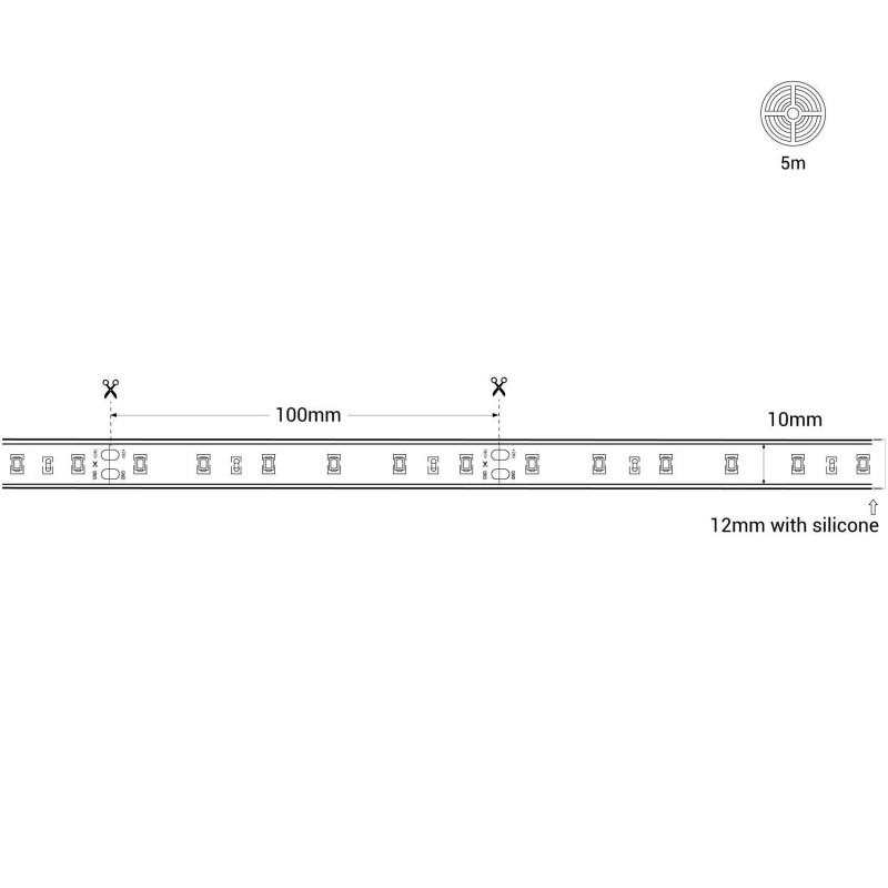 24V DC LED Strip - 12W/m - Single Color - 12mm - IP67 - 5 meters - SMD2835 60LED/m