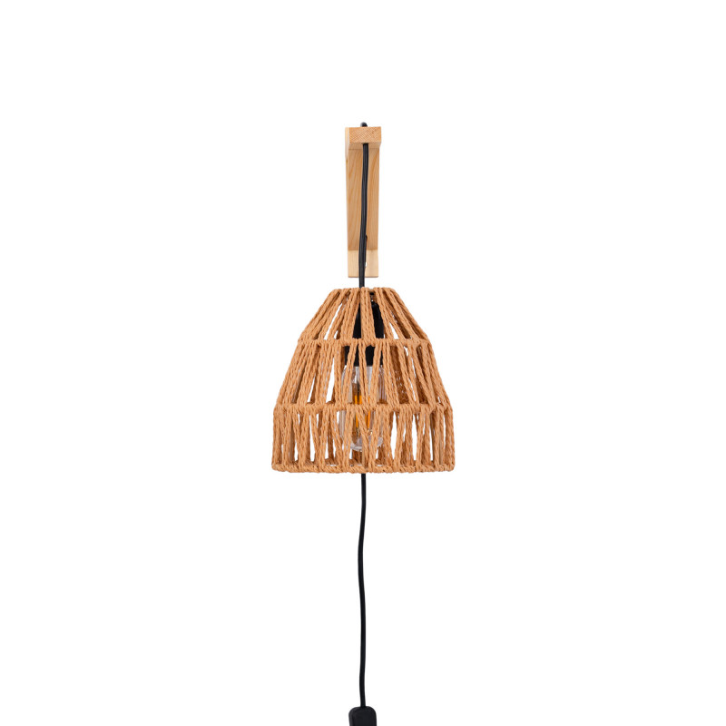 Wooden wall sconce with woven paper lampshade - "Leo"