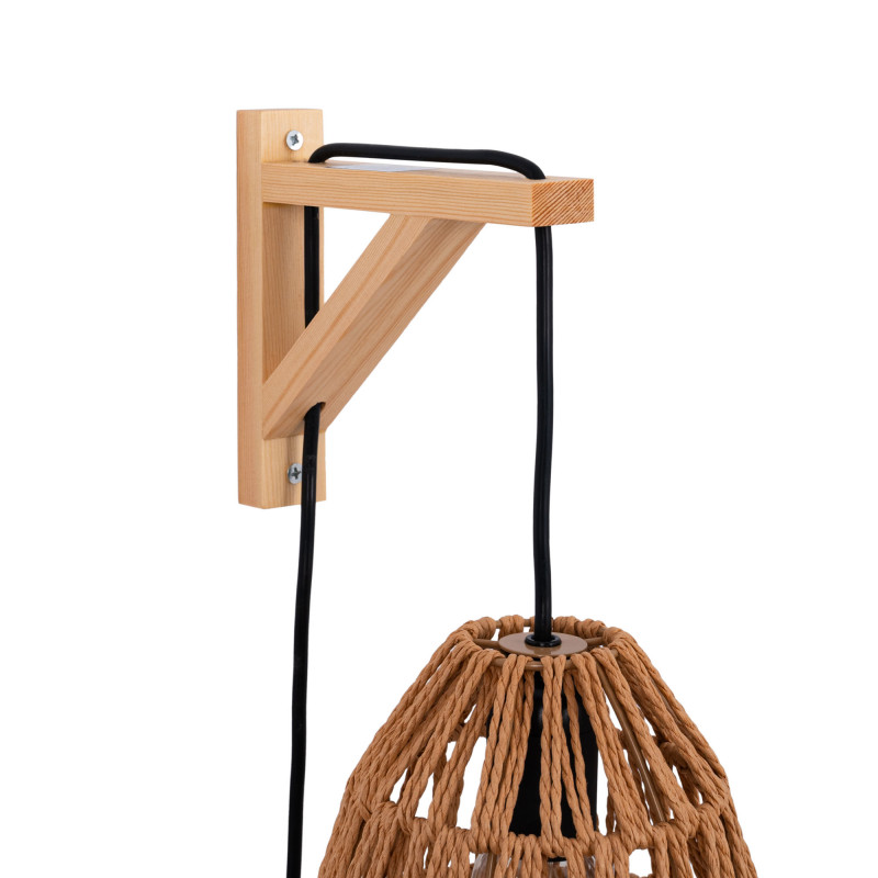 Wooden wall sconce with woven paper lampshade - "Leo"