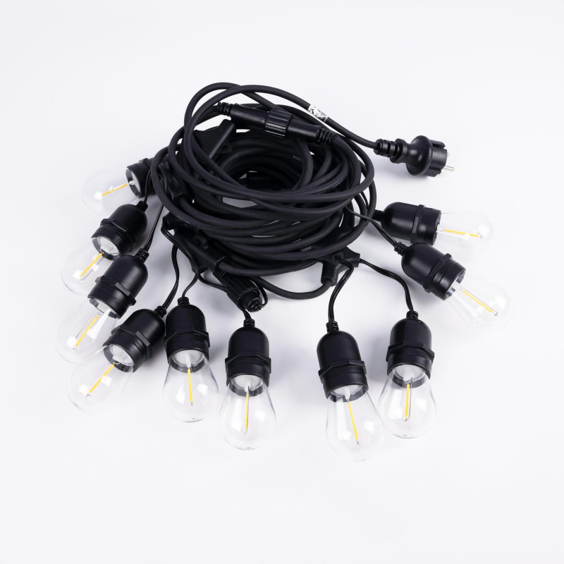KIT - Outdoor LED string light 11,5 meters + 10 1W E27 LED bulbs - IP44 - Amber