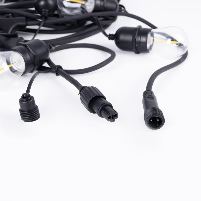 KIT - Outdoor LED string light 11,5 meters + 10 1W E27 LED bulbs - IP44 - Amber