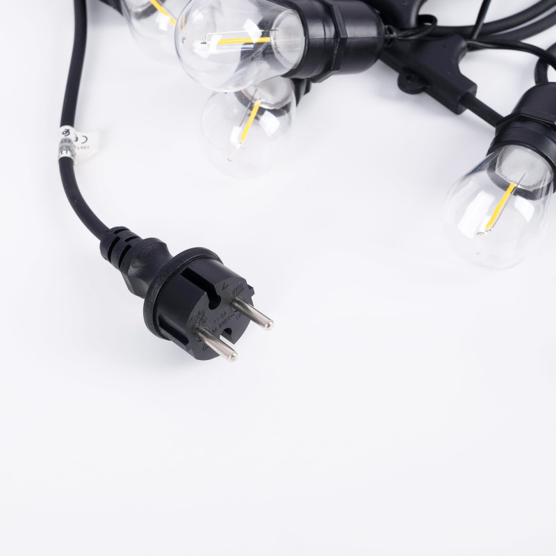 KIT - Outdoor LED string light 11,5 meters + 10 1W E27 LED bulbs - IP44 - Amber