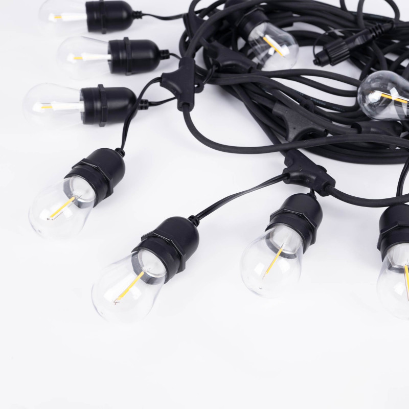 KIT - Outdoor LED string light 11,5 meters + 10 1W E27 LED bulbs - IP44 - Amber