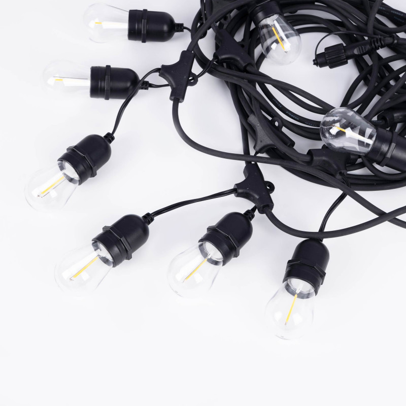 KIT - Outdoor LED string light 11,5 meters + 10 1W E27 LED bulbs - IP44 - Amber