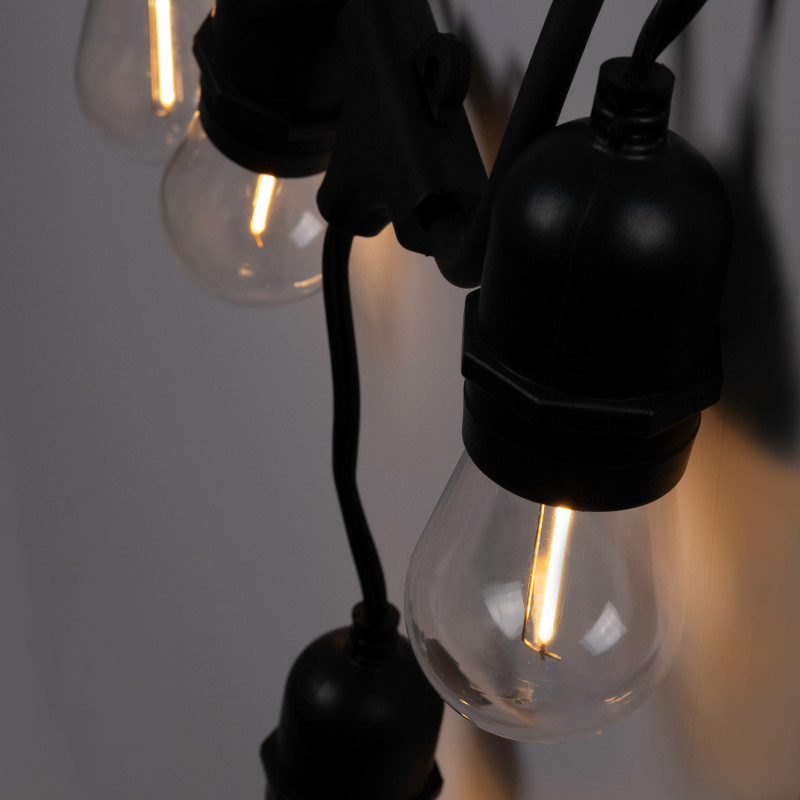 KIT - Outdoor LED string light 11,5 meters + 10 1W E27 LED bulbs - IP44 - Amber