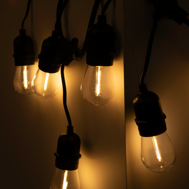 KIT - Outdoor LED string light 11,5 meters + 10 1W E27 LED bulbs - IP44 - Amber
