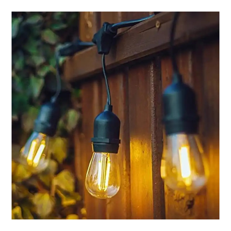 KIT - Outdoor LED string light 11,5 meters + 10 1W E27 LED bulbs - IP44 - Amber