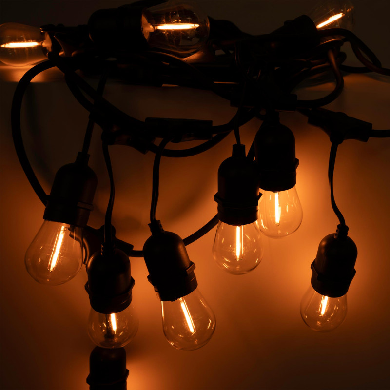 KIT - Outdoor LED string light 11,5 meters + 10 1W E27 LED bulbs - IP44 - Amber