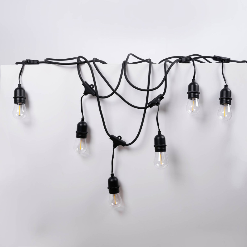 KIT - Outdoor LED string light 11,5 meters + 10 1W E27 LED bulbs - IP44 - Amber
