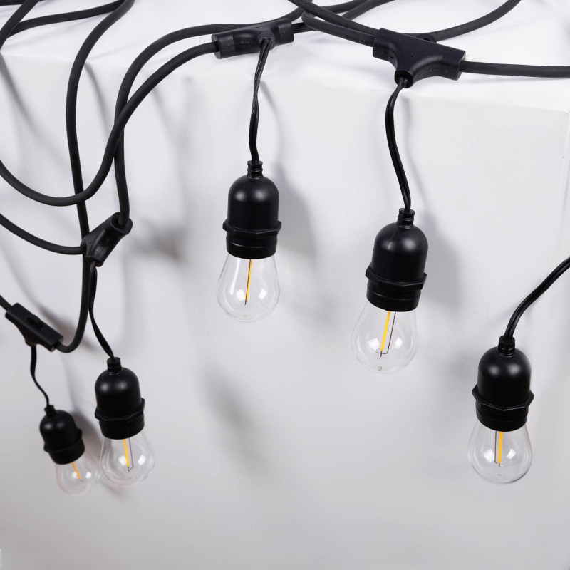 KIT - Outdoor LED string light 11,5 meters + 10 1W E27 LED bulbs - IP44 - Amber