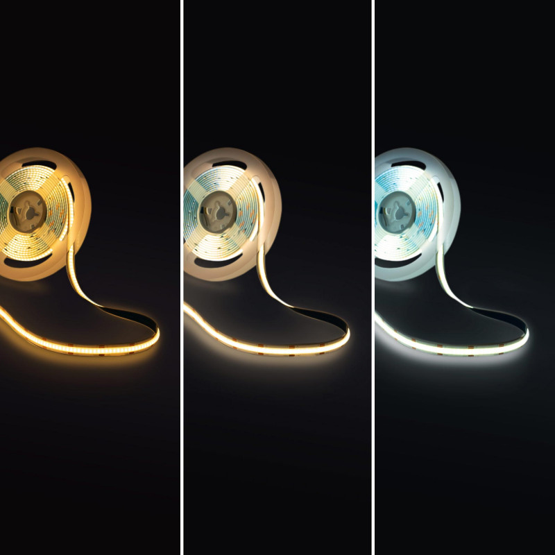 24V DC COB LED Strip - CCT - 14W/m - 10mm - IP20 - 5 meters roll - Cut every 26mm