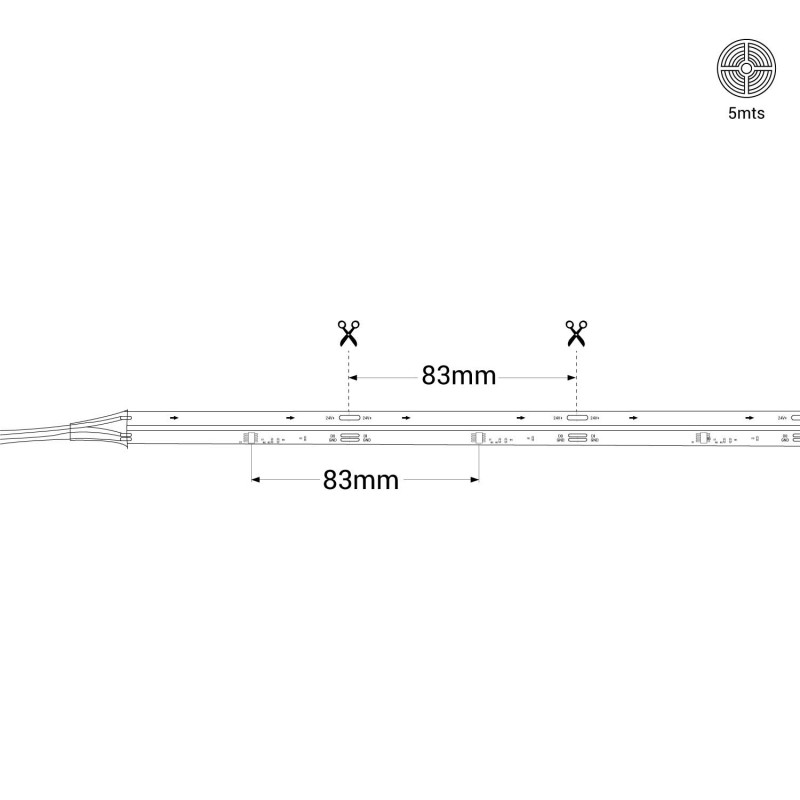 Single color IC COB LED strip - 24V DC - 12W/m - IP20 - 360LED/m - Width 10mm - 5 meters
