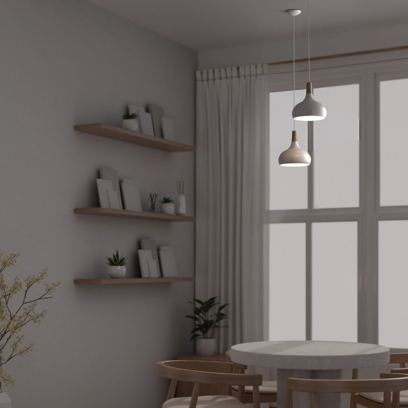 Metal and wood pendant lamp - "Loop"