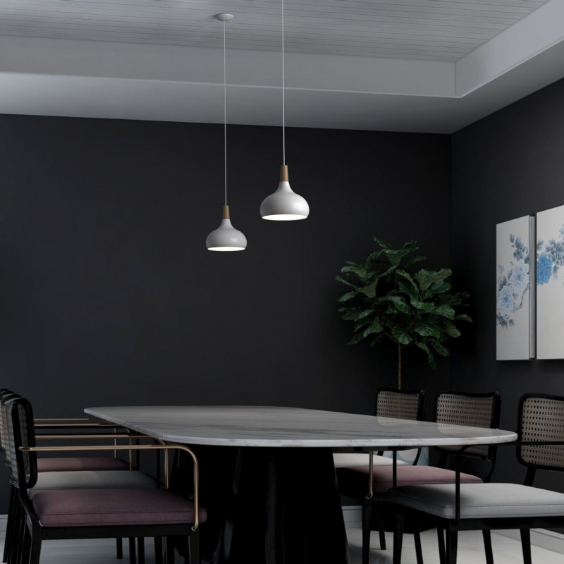 Metal and wood pendant lamp - "Loop"
