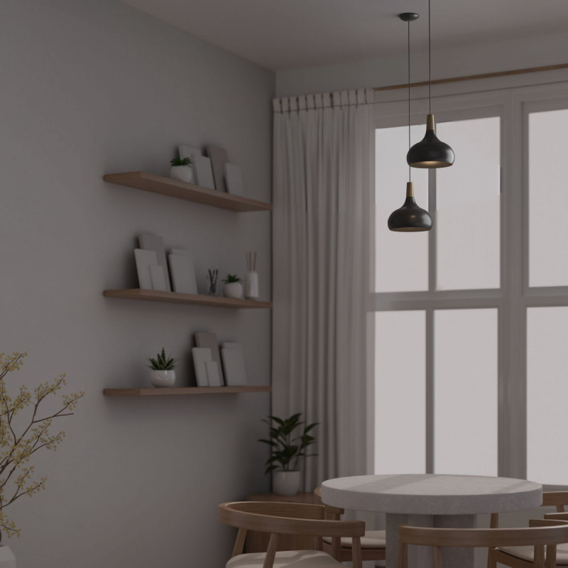 Metal and wood pendant lamp - "Loop"