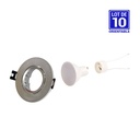 KIT x 10 - Tilting downlight ring silver color Ø90mm + Bulb GU10 5W + Socket GU10