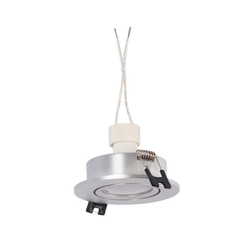 KIT x 10 - Tilting downlight ring silver color Ø90mm + Bulb GU10 5W + Socket GU10