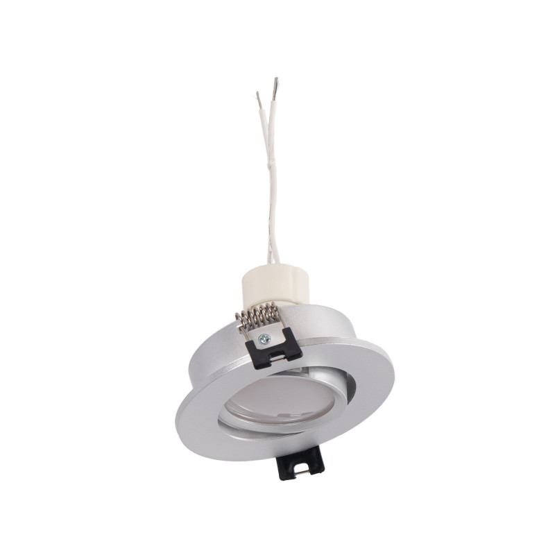 KIT x 10 - Tilting downlight ring silver color Ø90mm + Bulb GU10 5W + Socket GU10