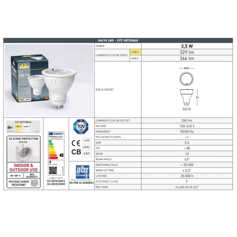 GU10 LED Bulb - 3,5W - CCT - Fumagalli