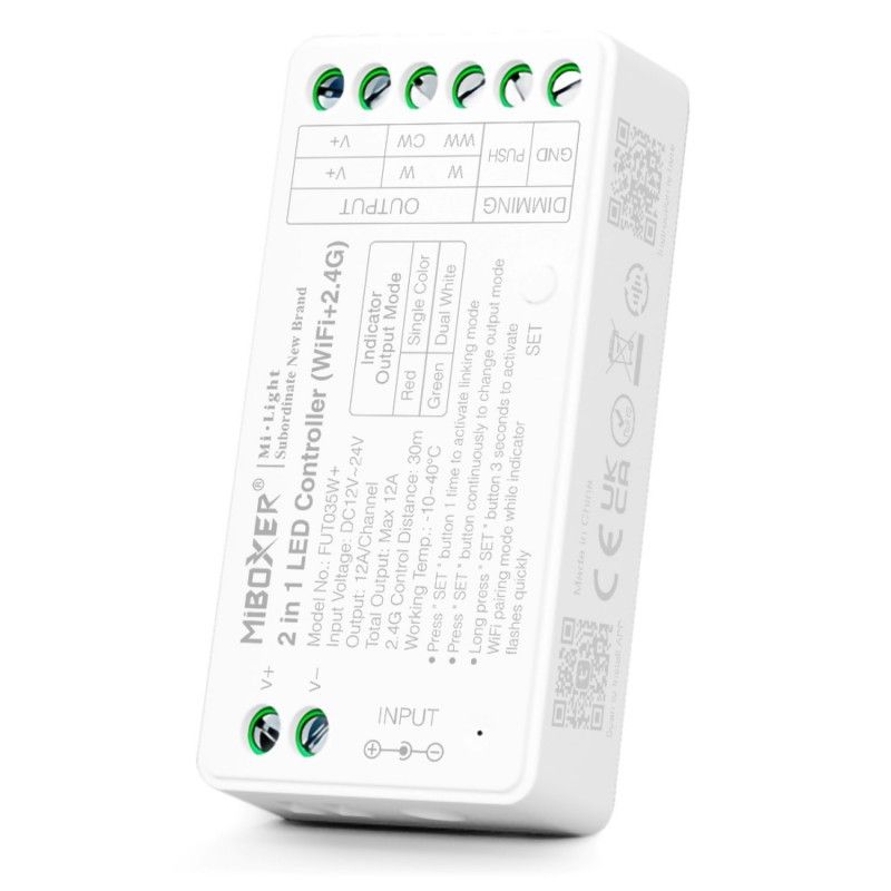 LED Strip Controller 2 in 1- Single colour - Dual white - 12/24V DC - 2.4G - WiFi - MiBoxer - FUT035W+