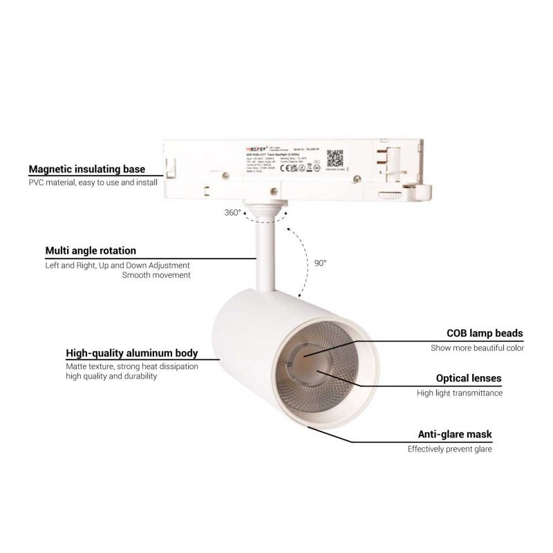 RGB + CCT three-phase LED track spotlight - 30W - Mi Light