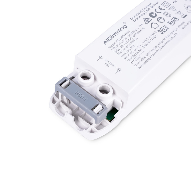 TRIAC dimmable driver - 25-42V DC - 600mA - 25,2W