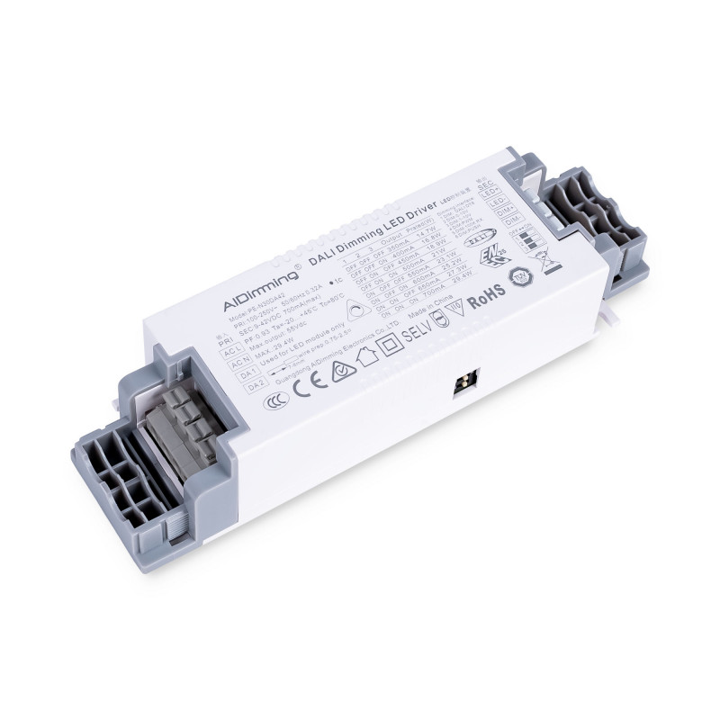 DALI + 1/0-10V + PUSH dimmable driver - 9-42V DC - Multi current (350-700mA)