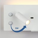 Wall reading light with USB port "Kerta" (right) - Double lighting - 3W+7W
