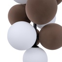 Acoustic vertical pendant lamp "DRAC" - 4 luminous spheres and 6 sound absorbing spheres
