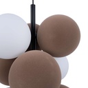 Acoustic vertical pendant lamp "DRAC" - 4 luminous spheres and 6 sound absorbing spheres