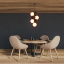 Acoustic vertical pendant lamp "DRAC" - 4 luminous spheres and 6 sound absorbing spheres