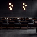 Acoustic vertical pendant lamp "DRAC" - 4 luminous spheres and 6 sound absorbing spheres