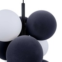 Acoustic vertical pendant lamp "DRAC" - 4 luminous spheres and 6 sound absorbing spheres