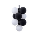 Acoustic vertical pendant lamp "DRAC" - 4 luminous spheres and 6 sound absorbing spheres