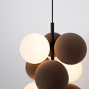 Acoustic vertical pendant lamp "DRAC" - 4 luminous spheres and 6 sound absorbing spheres