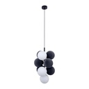 Acoustic vertical pendant lamp "DRAC" - 4 luminous spheres and 6 sound absorbing spheres