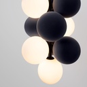 Acoustic vertical pendant lamp "DRAC" - 4 luminous spheres and 6 sound absorbing spheres