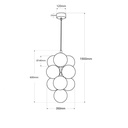 Acoustic vertical pendant lamp "DRAC" - 4 luminous spheres and 6 sound absorbing spheres