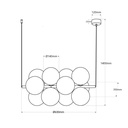 Acoustic horizontal pendant lamp "DRAC" - 4 luminous spheres and 8 sound absorbing spheres