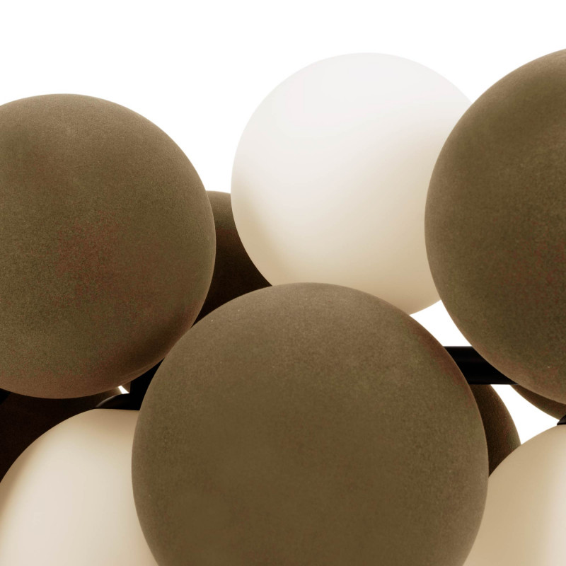 Acoustic horizontal pendant lamp "DRAC" - 4 luminous spheres and 8 sound absorbing spheres