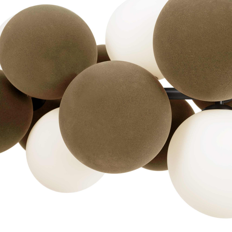 Acoustic horizontal pendant lamp "DRAC" - 4 luminous spheres and 8 sound absorbing spheres